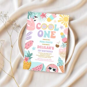 Cool one tropical summer beach 1st birthday party invitation r53j 1