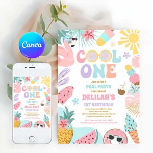 Tropical Summer Invitation, Cool One Tropical Summer Beach 1st Birthday Party Invitation