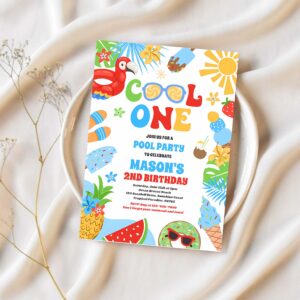Cool one tropical summer beach 1st birthday party invitation t41g 1