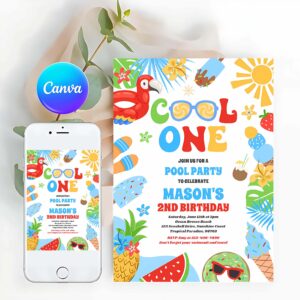 Tropical Summer Invitation, Cool One Tropical Summer Beach 1st Birthday Party Invitation