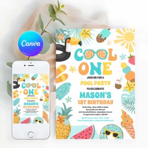 Tropical Summer Invitation, Cool One Tropical Summer Beach 1st Birthday Party Invitation