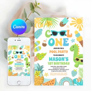 Tropical Summer Invitation, Cool One Tropical Summer Beach 1st Birthday Party Invitation