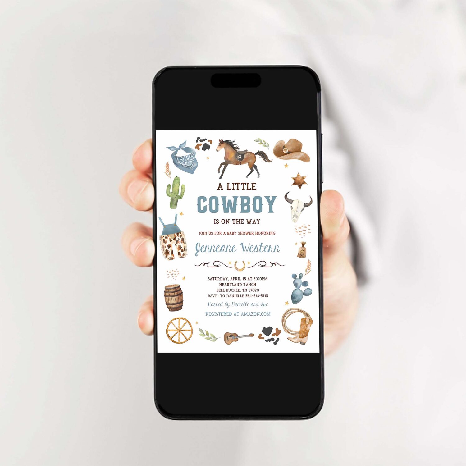 Cowboy baby shower invitation blue little cowboy invite wild west theme ranch its a boy 2