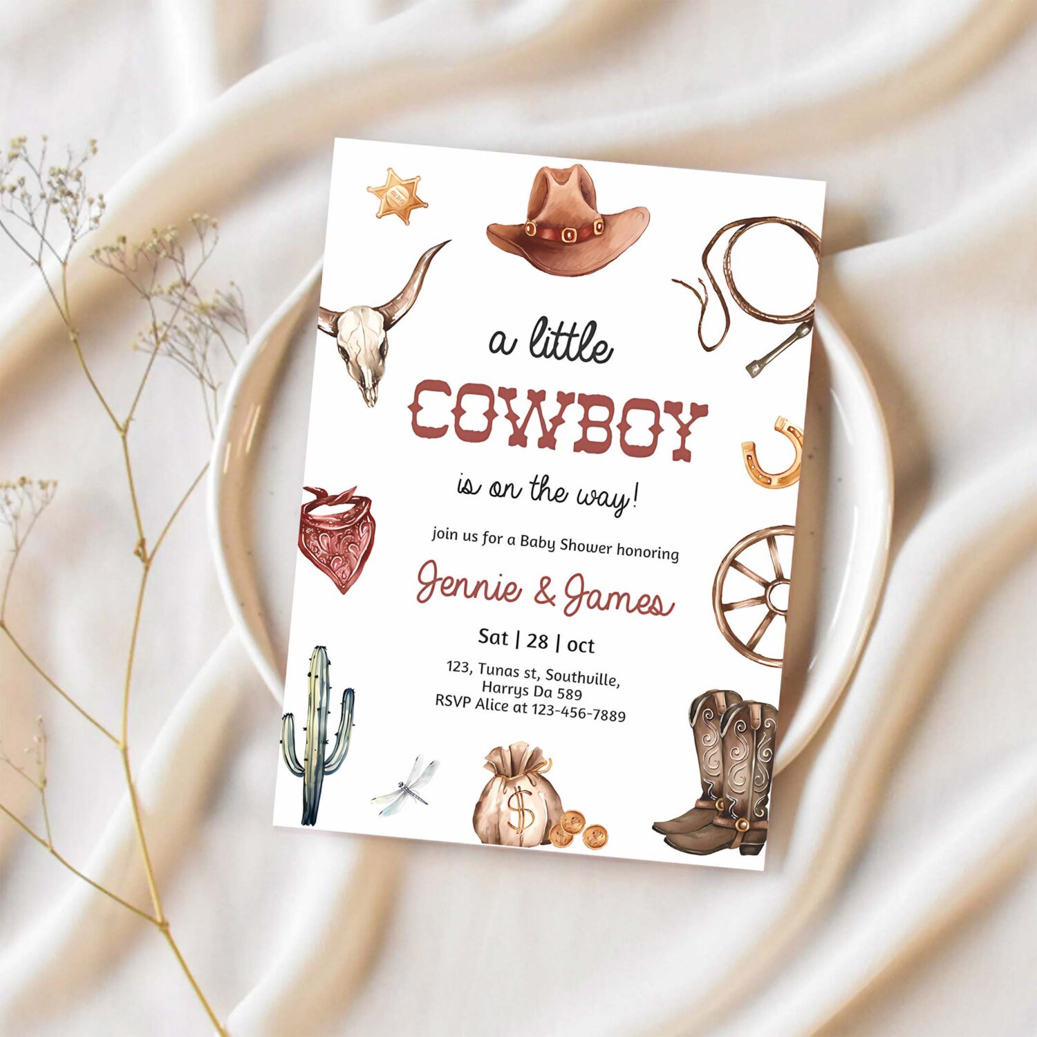 Cowboy baby shower invitation editable wild west western boy baby shower 1
