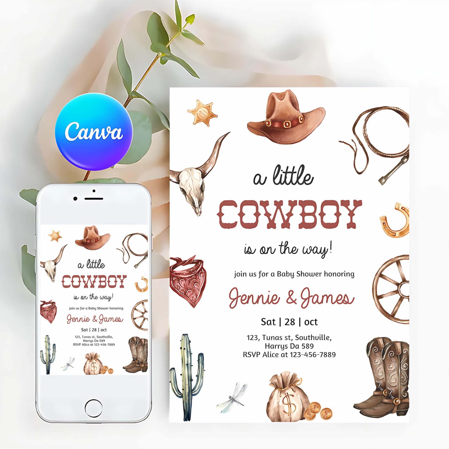 Cowboy baby shower invitation editable wild west western boy baby shower