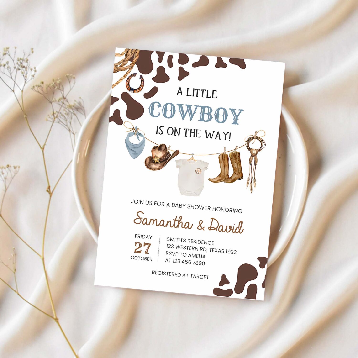 Cowboy baby shower invitation wild west rodeo baby shower invite a little cowboy western country baby shower 1
