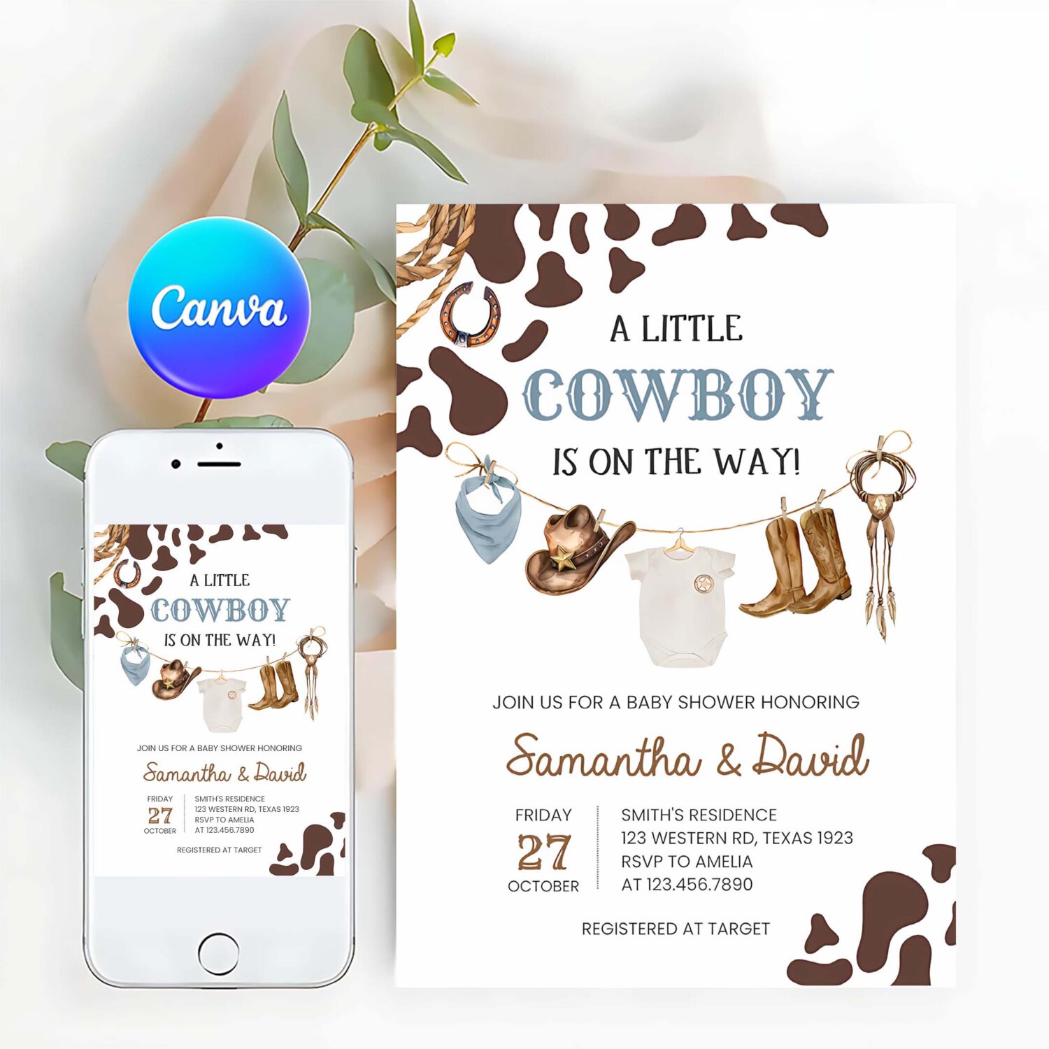 Cowboy baby shower invitation wild west rodeo baby shower invite a little cowboy western country baby shower