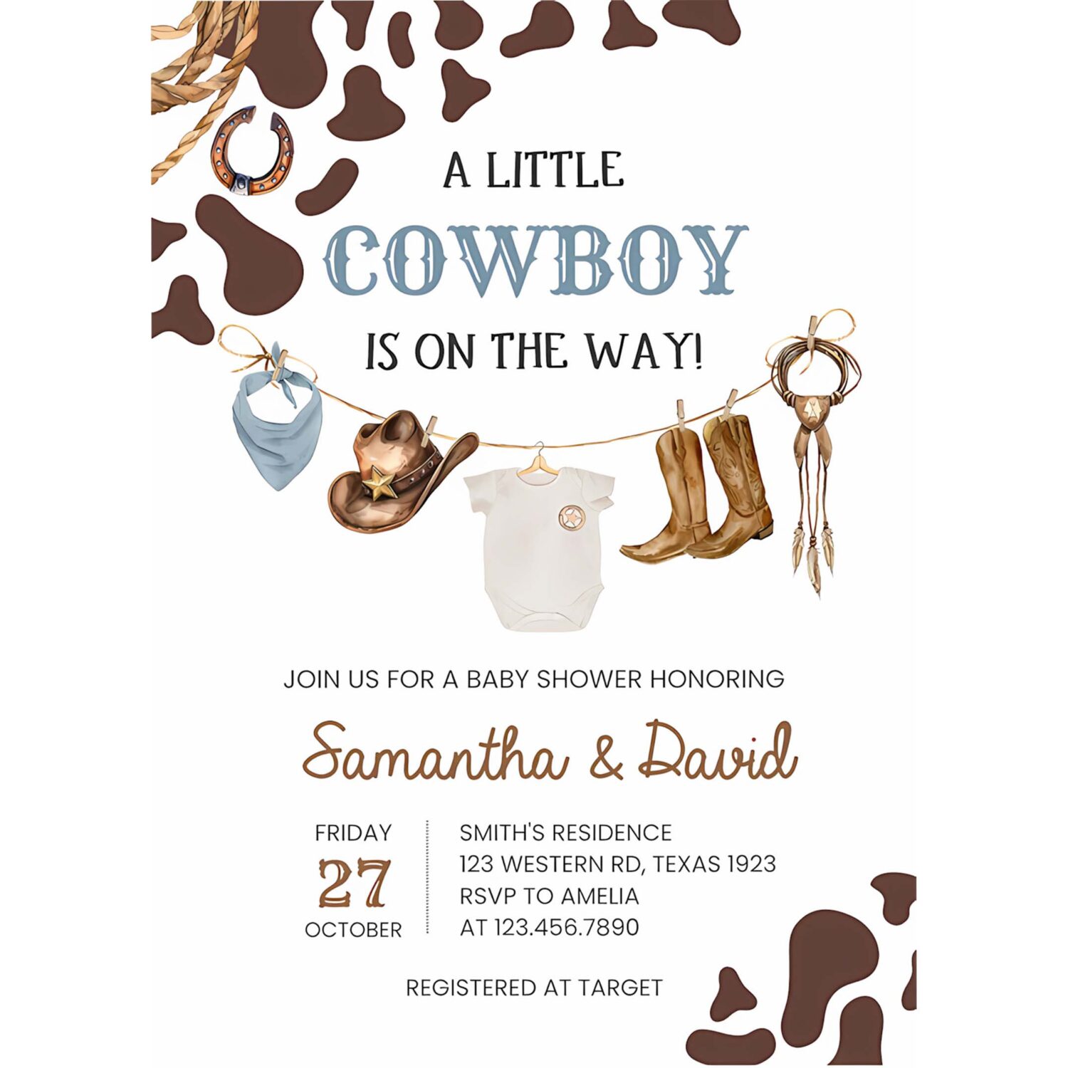 Cowboy baby shower invitation wild west rodeo baby shower invite a little cowboy western country baby shower 4