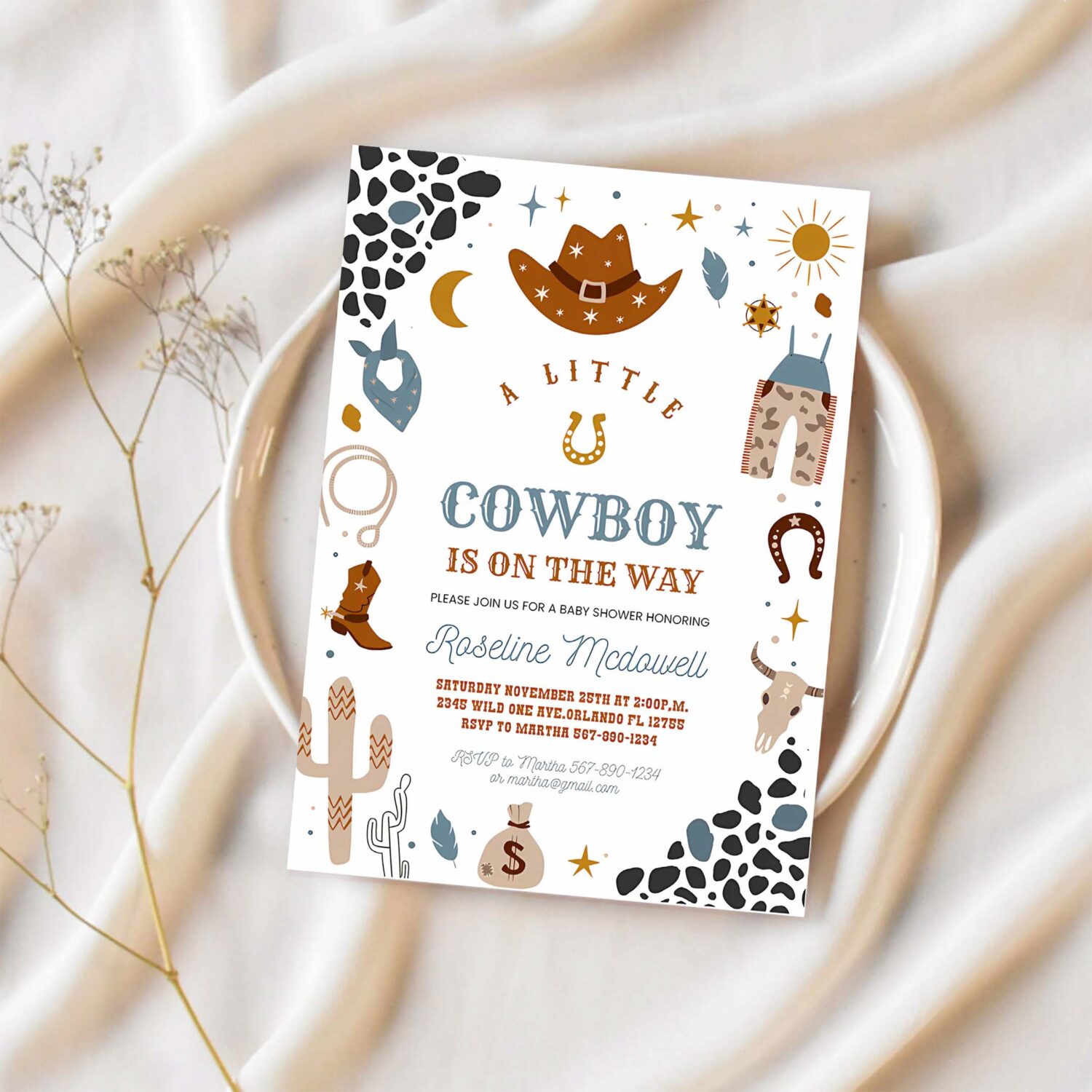 Cowboy baby shower invites country western wild west boy invite little cowboy 1