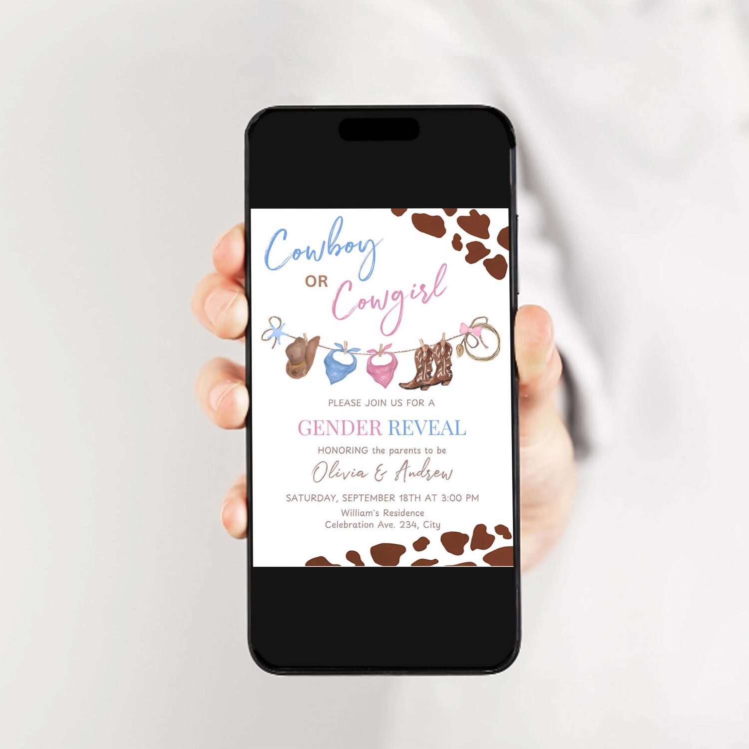 Cowboy or cowgirl gender reveal invitation western boy or girl reveal invite 2