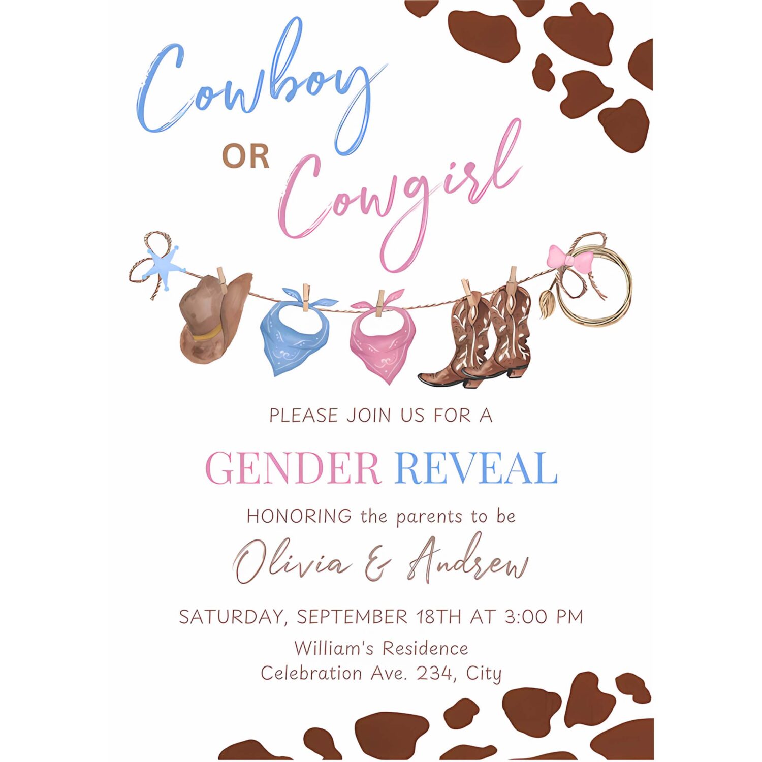 Cowboy or cowgirl gender reveal invitation western boy or girl reveal invite 4