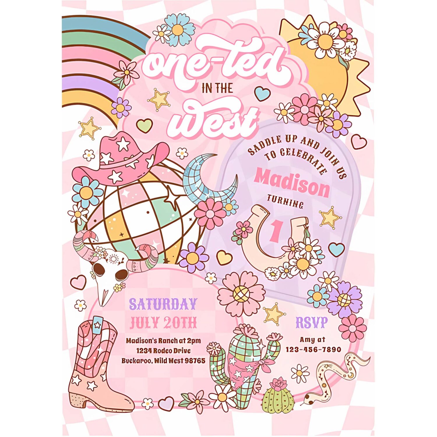 Cowgirl 1st rodeo one ted in the west 1st birthday invitation x35r 4