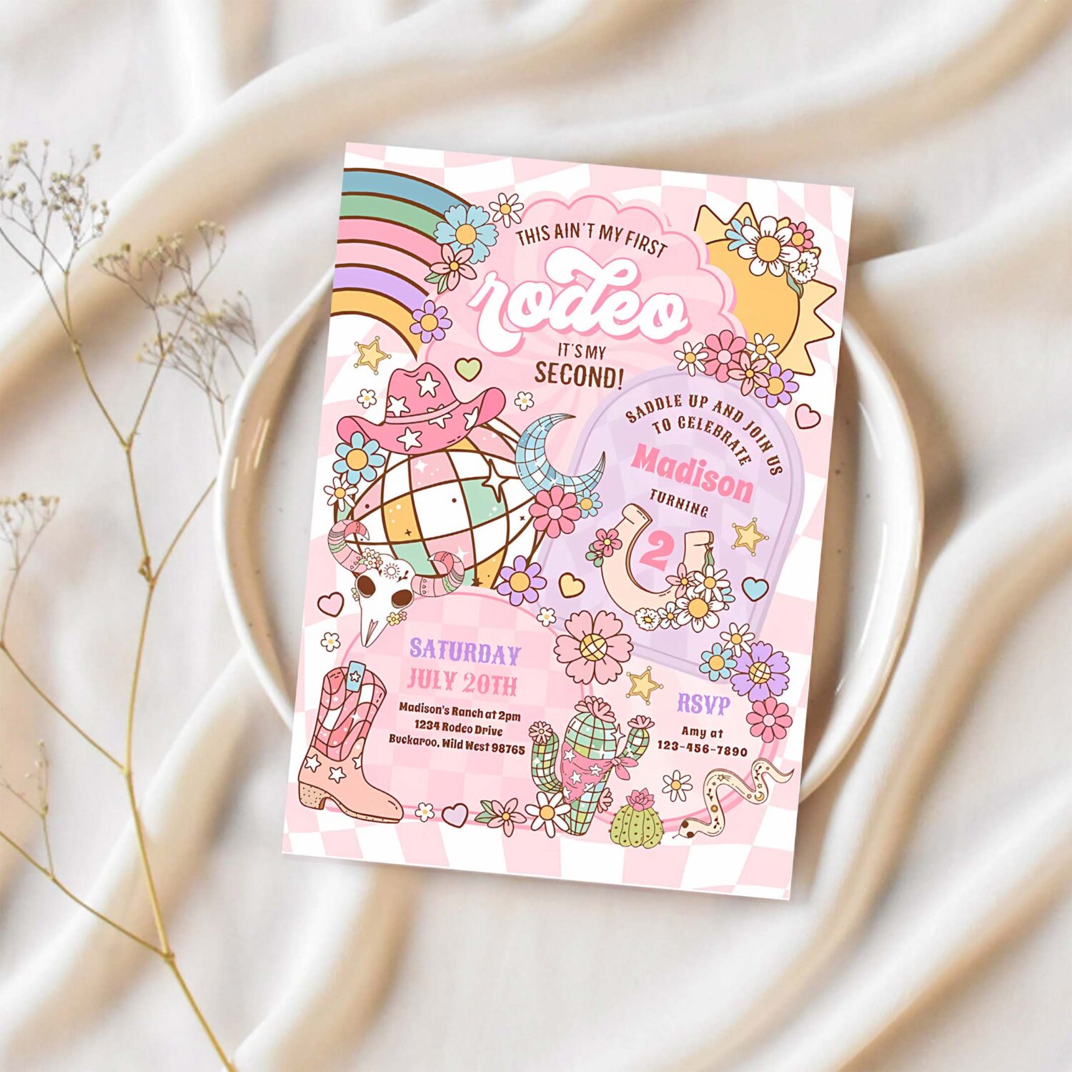 Cowgirl 2nd birthday this aint my first rodeo invitation v55a 1