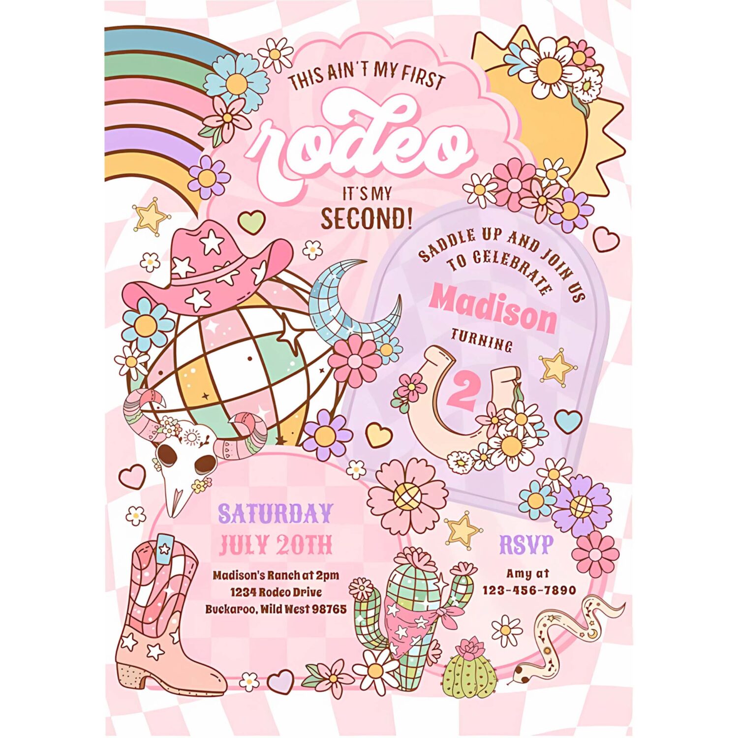 Cowgirl 2nd birthday this aint my first rodeo invitation v55a 4