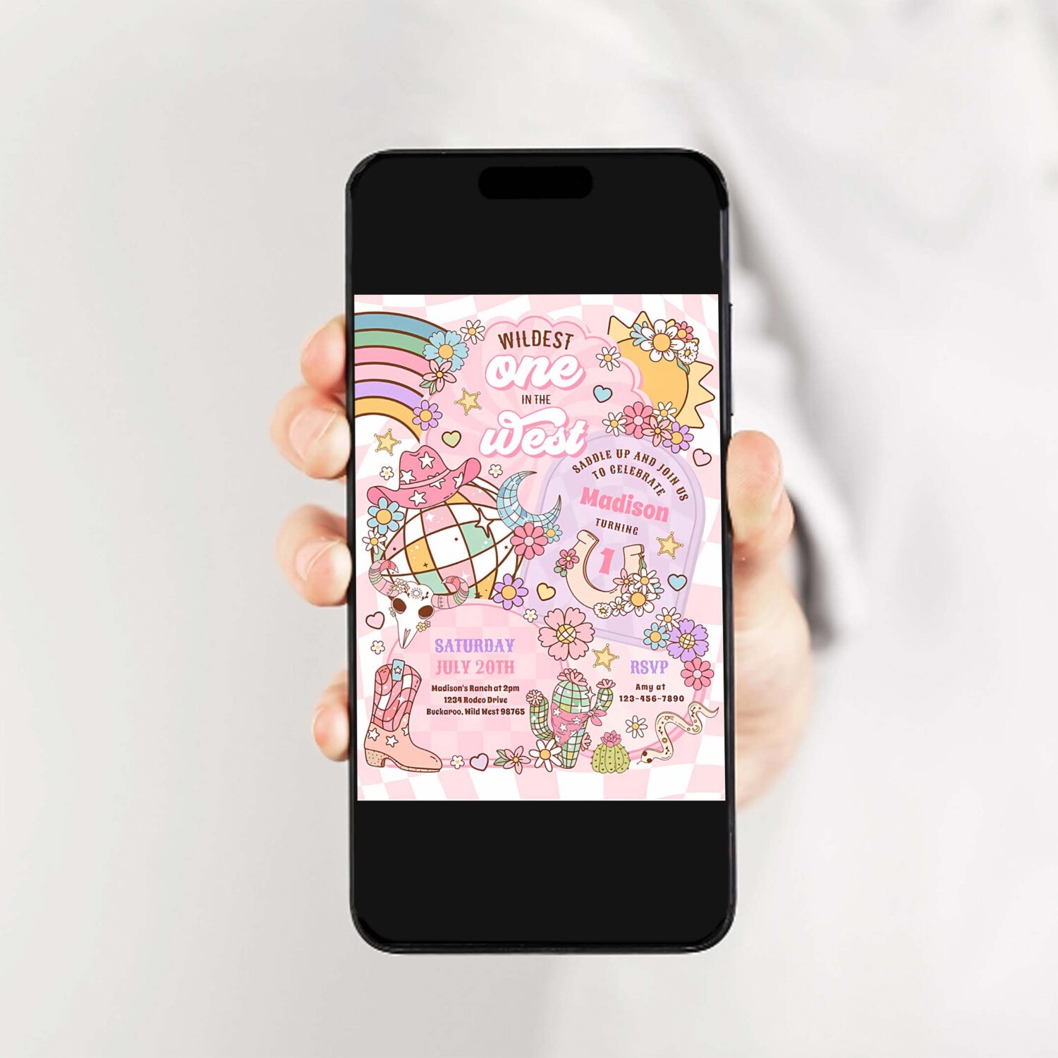 Cowgirl rodeo wildest one in the west 1st birthday invitation r12e 2