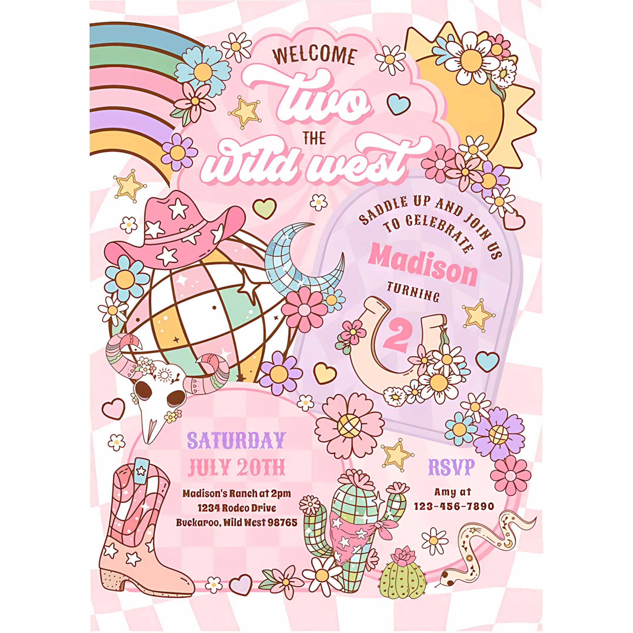 Cowgirl Welcome Two The Wild West 2nd Birthday Invitation Z68P