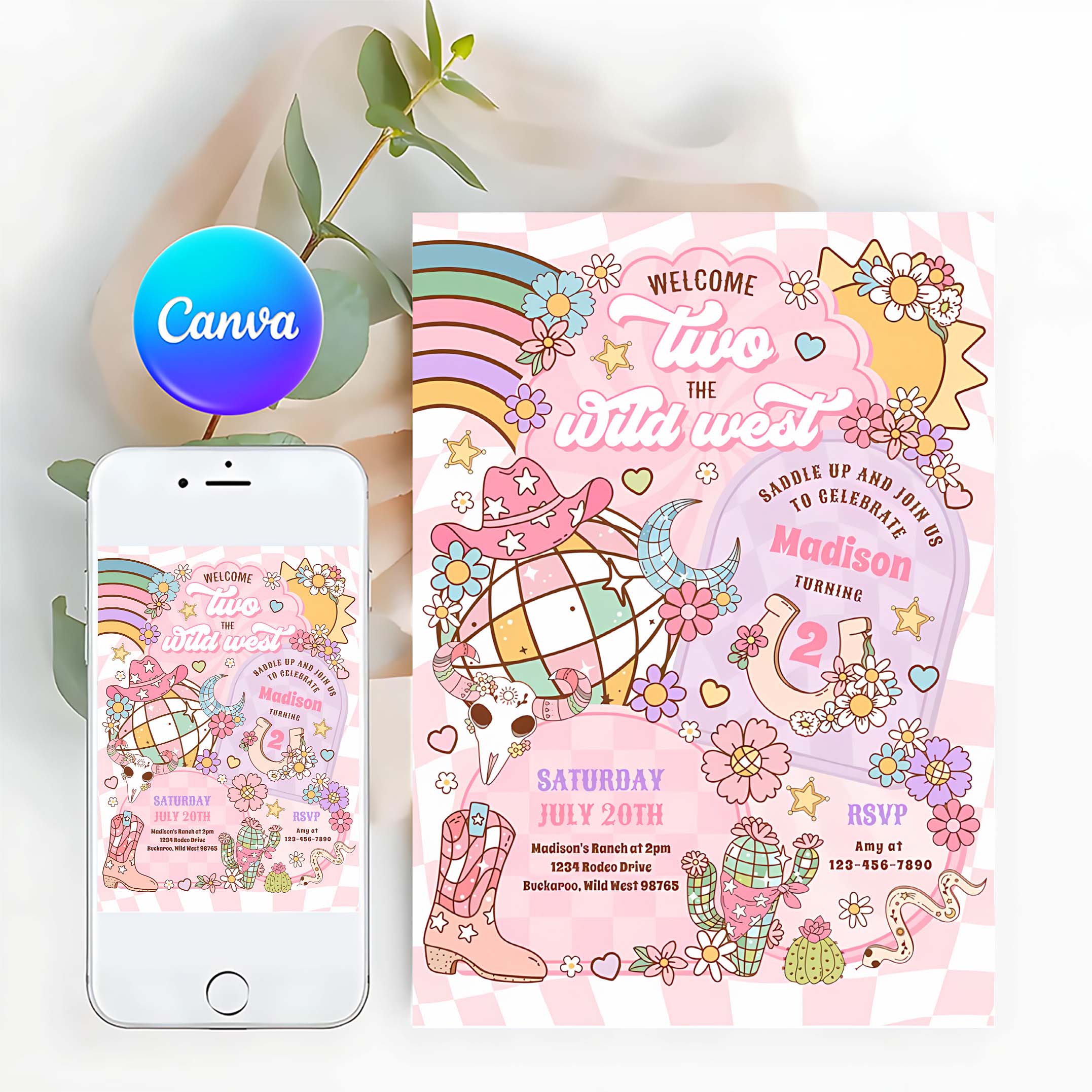 Cowgirl Welcome Two The Wild West 2nd Birthday Invitation Z68P