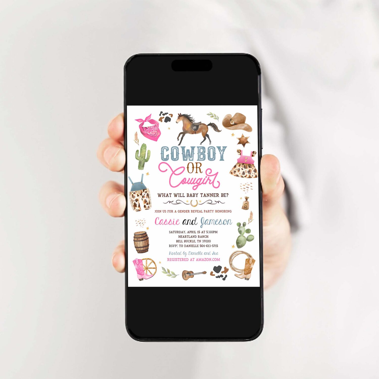 Cowgirl or cowboy gender reveal invitation boy or girl wild west baby shower invite 2