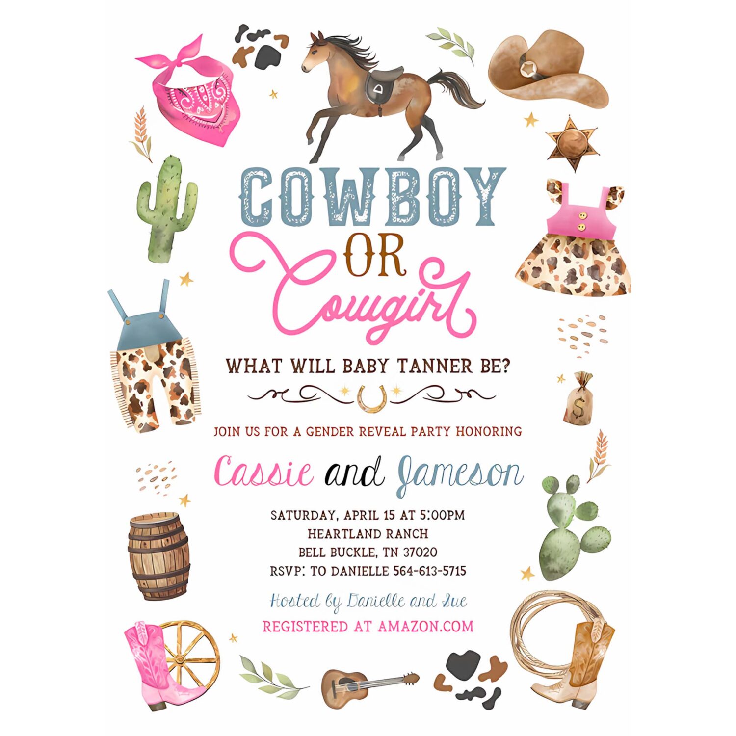 Cowgirl or cowboy gender reveal invitation boy or girl wild west baby shower invite 4