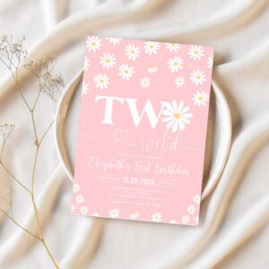 Daisy birthday party invitation boho daisy wild one 2nd birthday bohemian floral groovy party 1