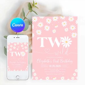 Groovy Invitation, Daisy Birthday Party Invitation Boho Daisy Wild One 2nd Birthday Bohemian Floral Groovy Party