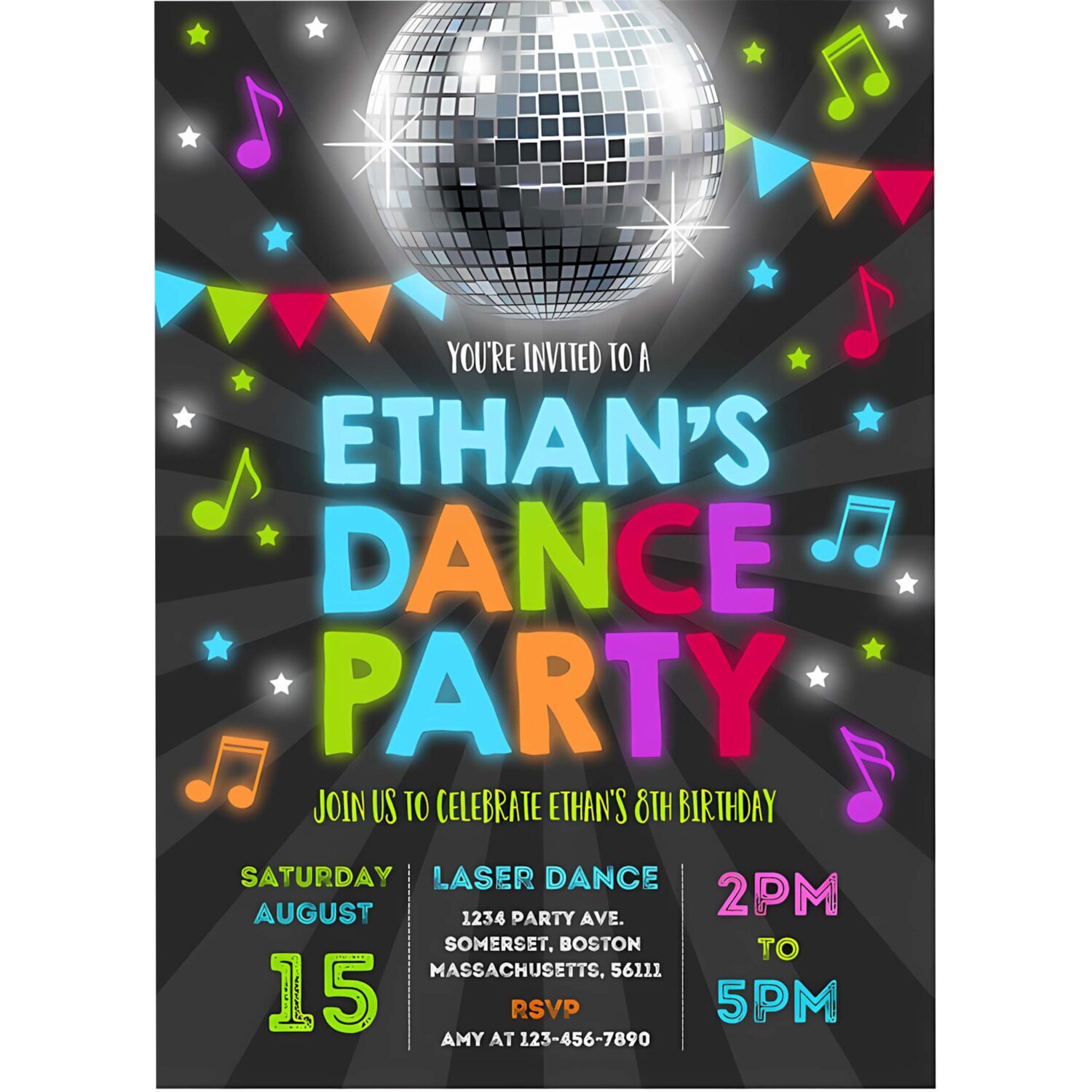 Dance party invitation disco party invitation glow dance party neon glow dance party disco dance party 4