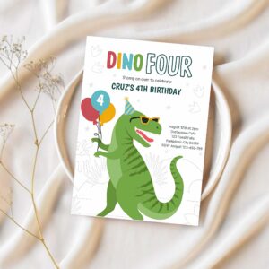 Dino four t rex dinosaur 4th birthday party invitation i10f 1