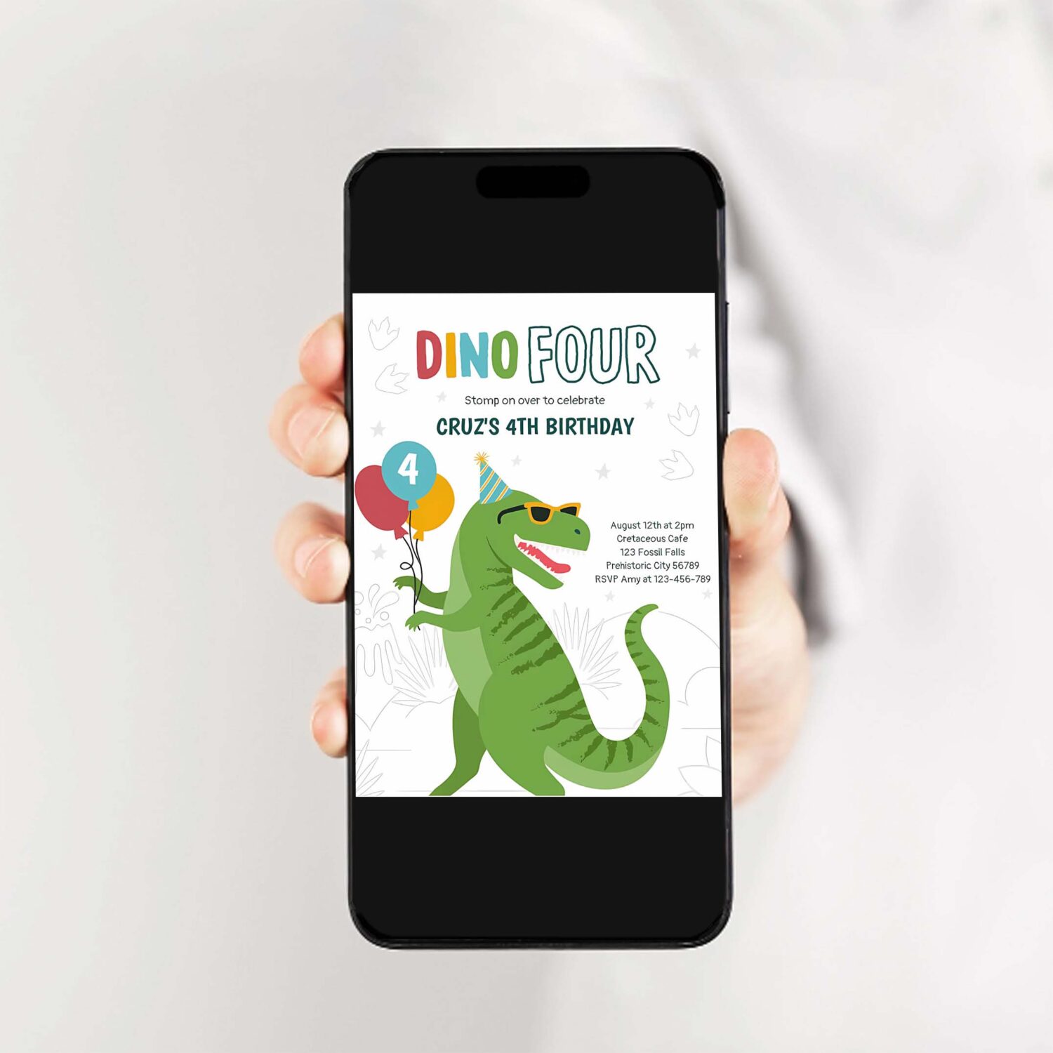 Dino four t rex dinosaur 4th birthday party invitation i10f 2