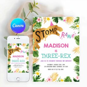 Dinosaur Invitation, Dinosaur 3rd Birthday Invitation