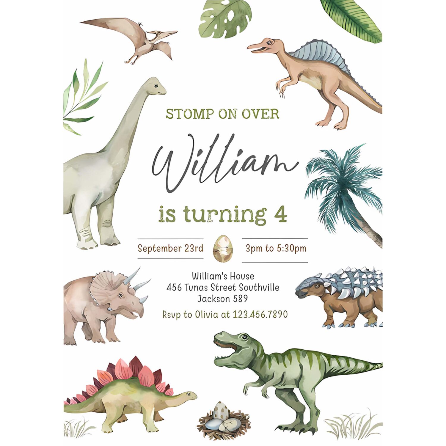 Dinosaur birthday boy party invitation 4th dinosaur birthday invitation dinosaur theme invitation 4