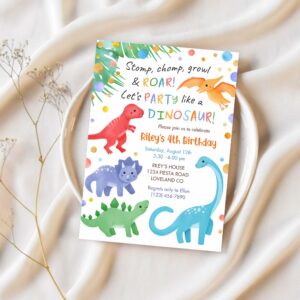 Dinosaur birthday invitation colorful cute e76b 1