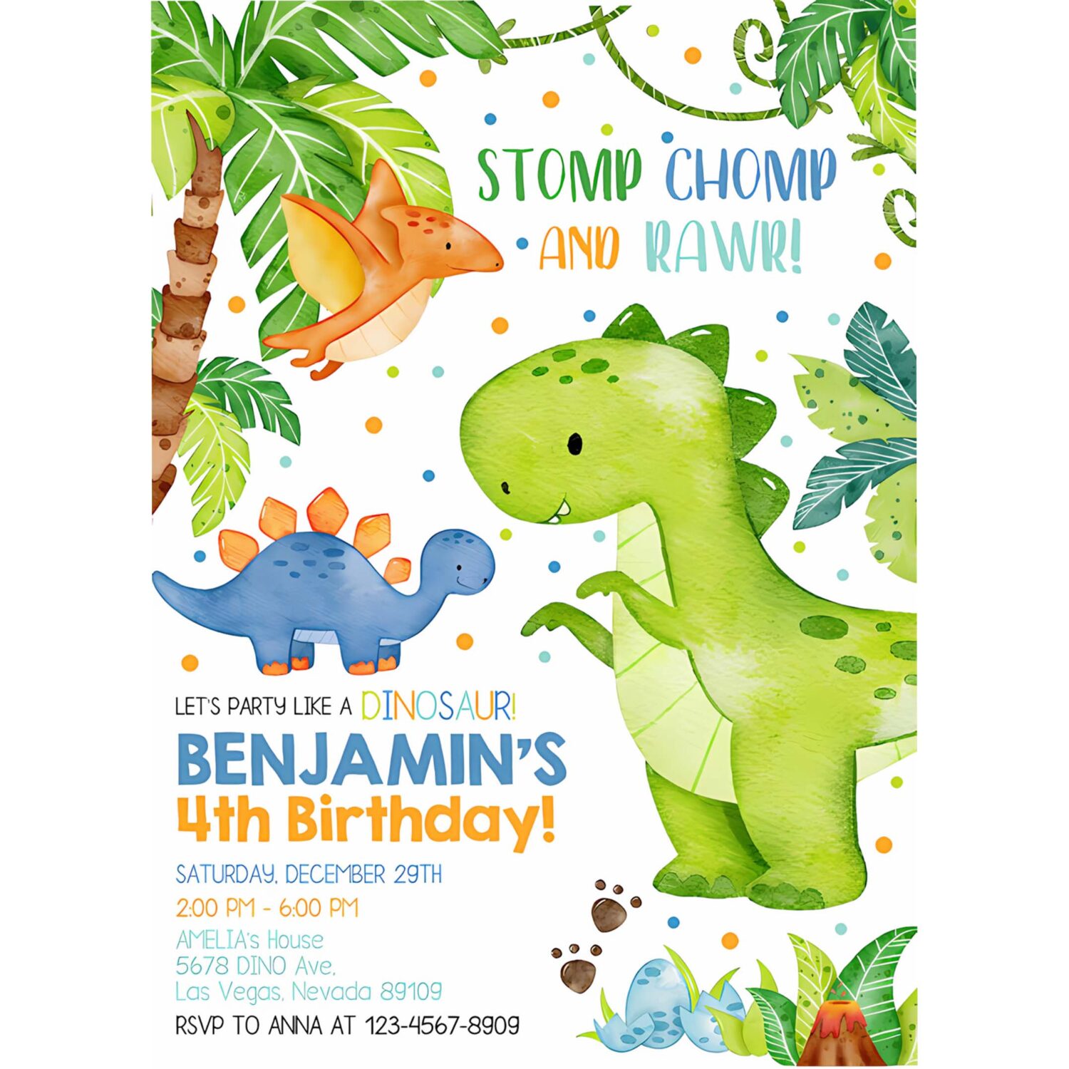 Dinosaur birthday invitation dinosaur party invites dino theme boy girl kids first jungle animals tropical editable digital template 4