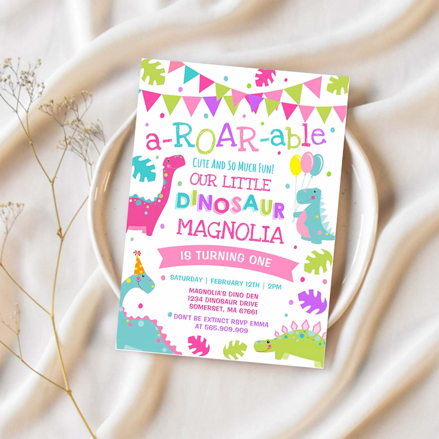 Dinosaur birthday invitation girl dinosaur party q30o 1