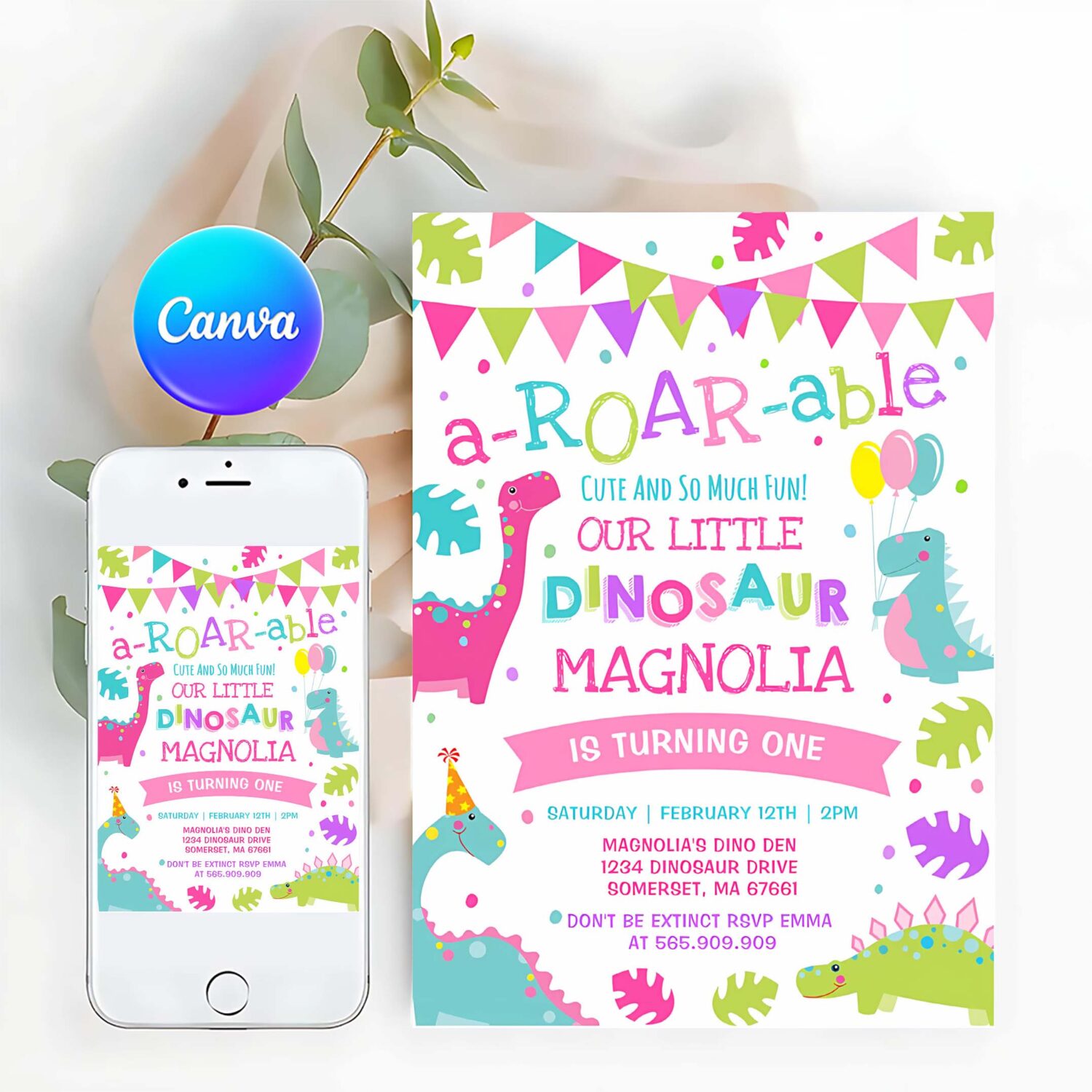 Dinosaur birthday invitation girl dinosaur party q30o