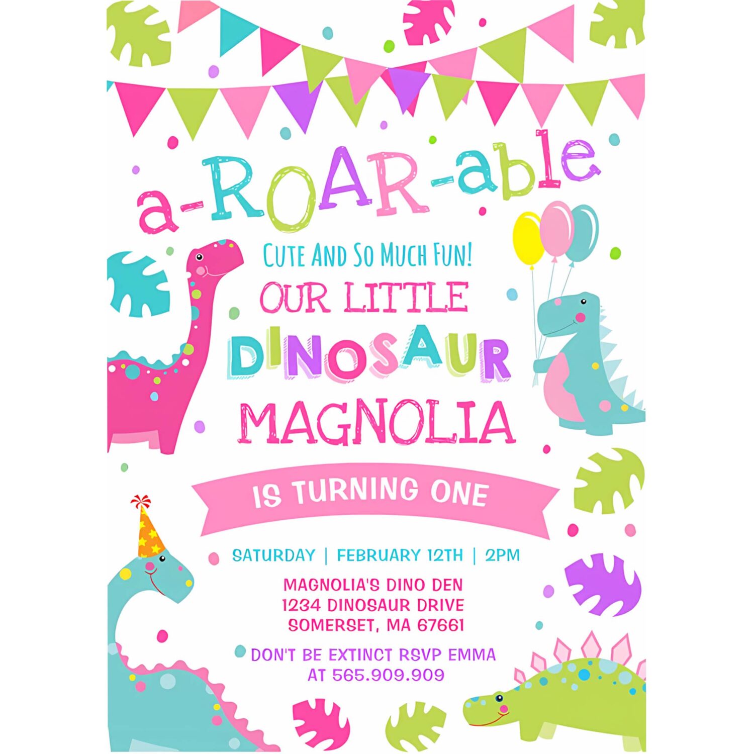 Dinosaur birthday invitation girl dinosaur party q30o 4