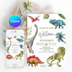 Dinosaur Invitation, Dinosaur Birthday Party Invitation Template, Dinosaur Birthday Invitation, Dinosaur