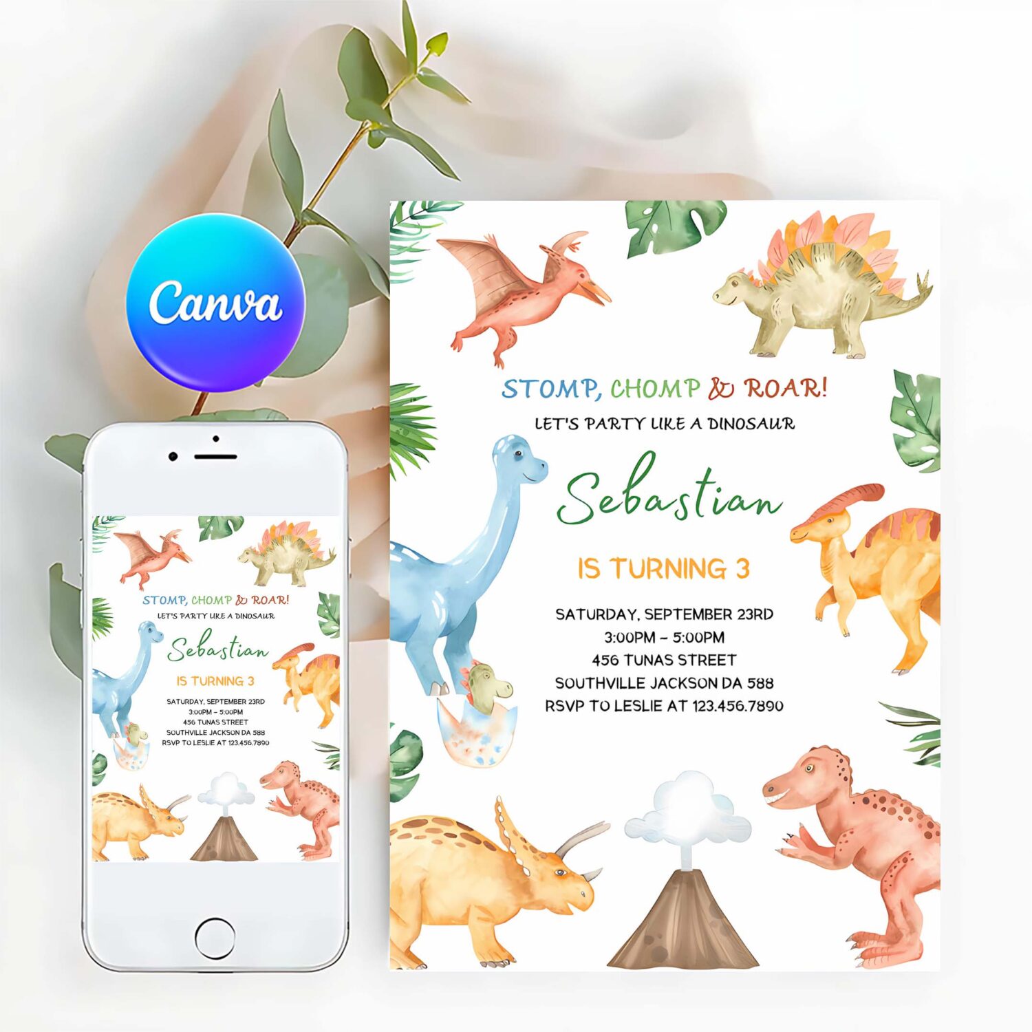 Dinosaur birthday party invitation template dinosaur birthday invitation dinosaur thank you tag editable invitation
