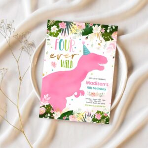Dinosaur four ever wild party dinosaur birthday invitation m25d 1