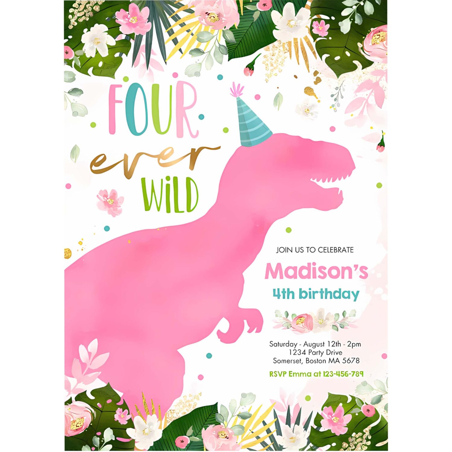 Dinosaur four ever wild party dinosaur birthday invitation m25d 4