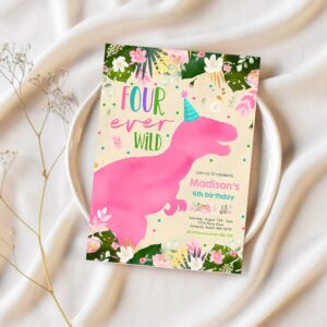 Dinosaur four ever wild party dinosaur birthday invitation t41x 1