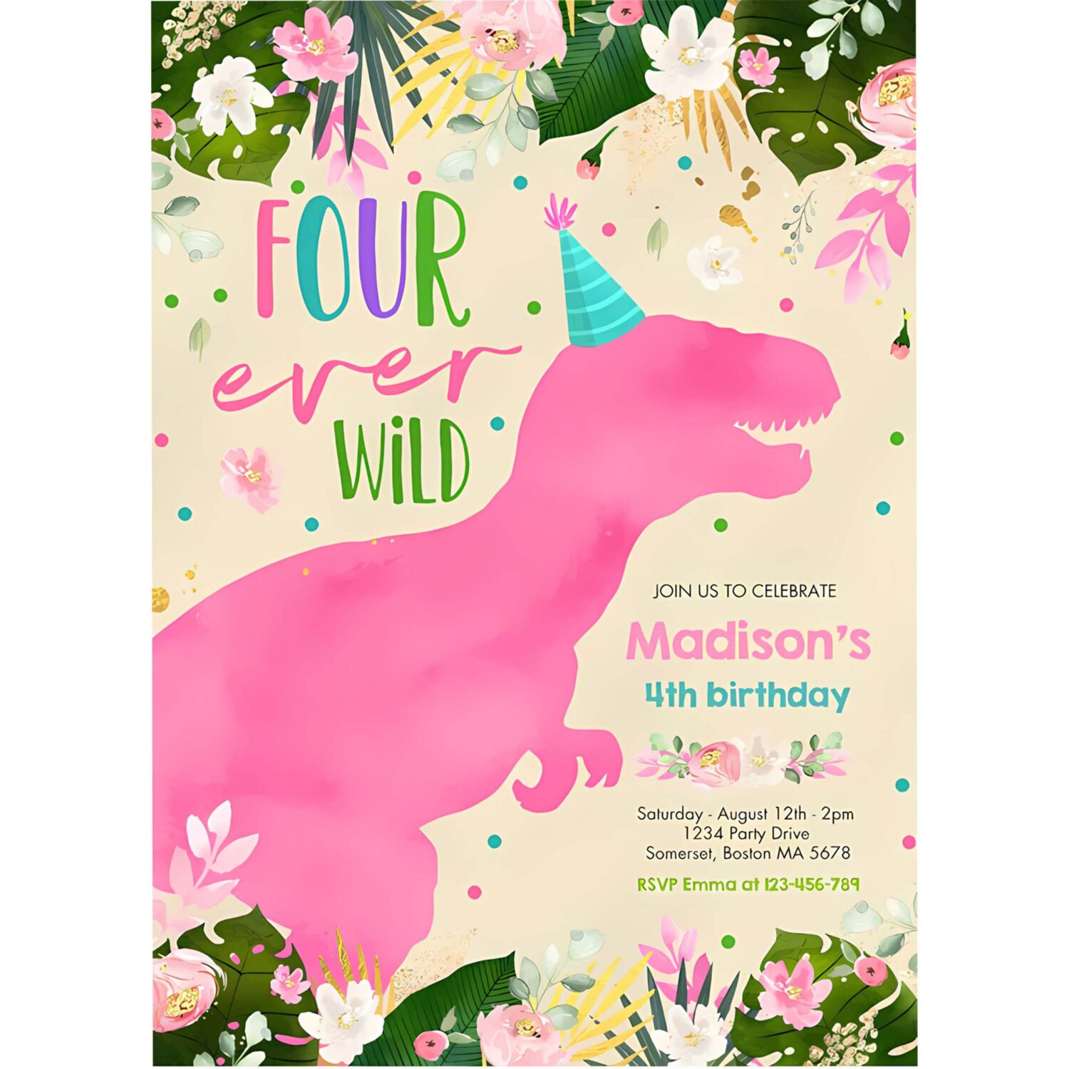 Dinosaur four ever wild party dinosaur birthday invitation t41x 4