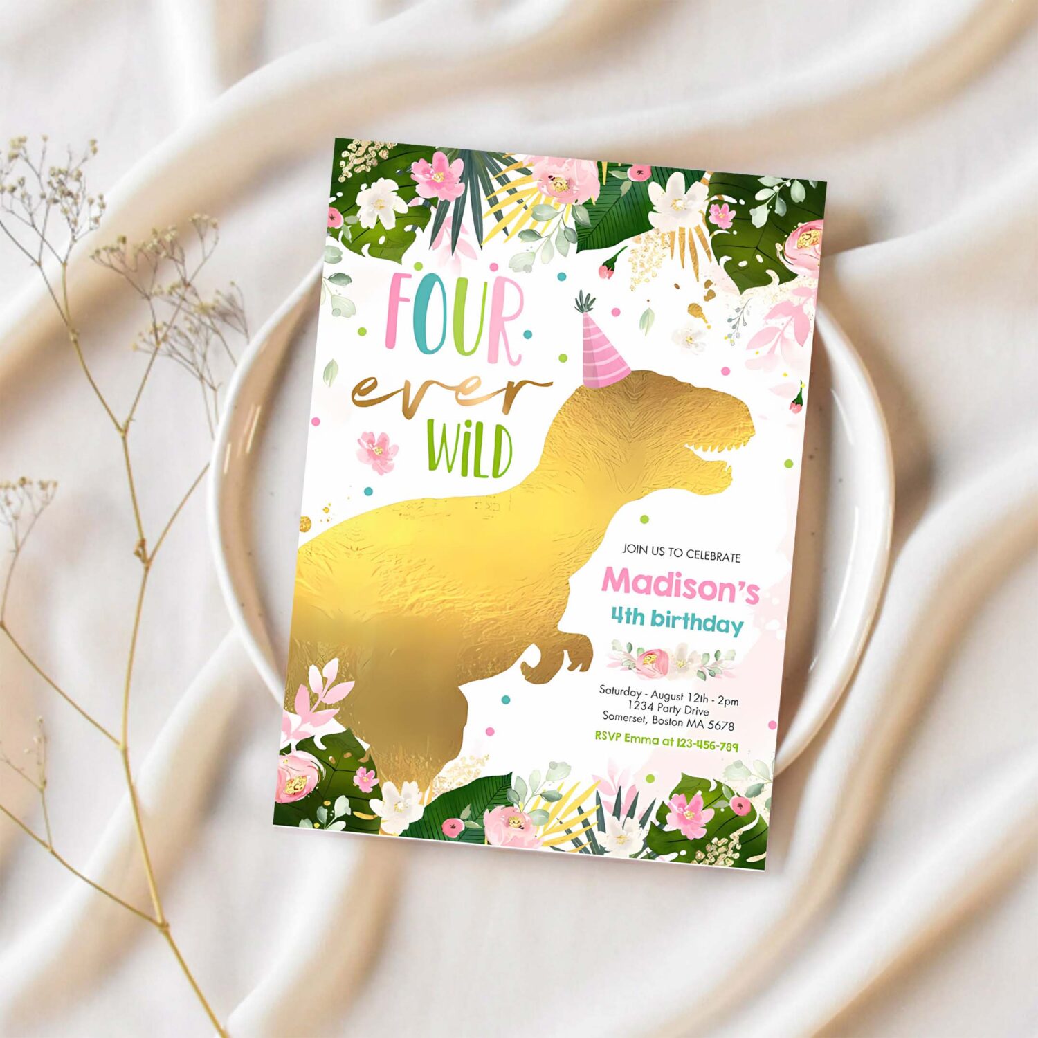 Dinosaur four ever wild party dinosaur birthday invitation x82m 1