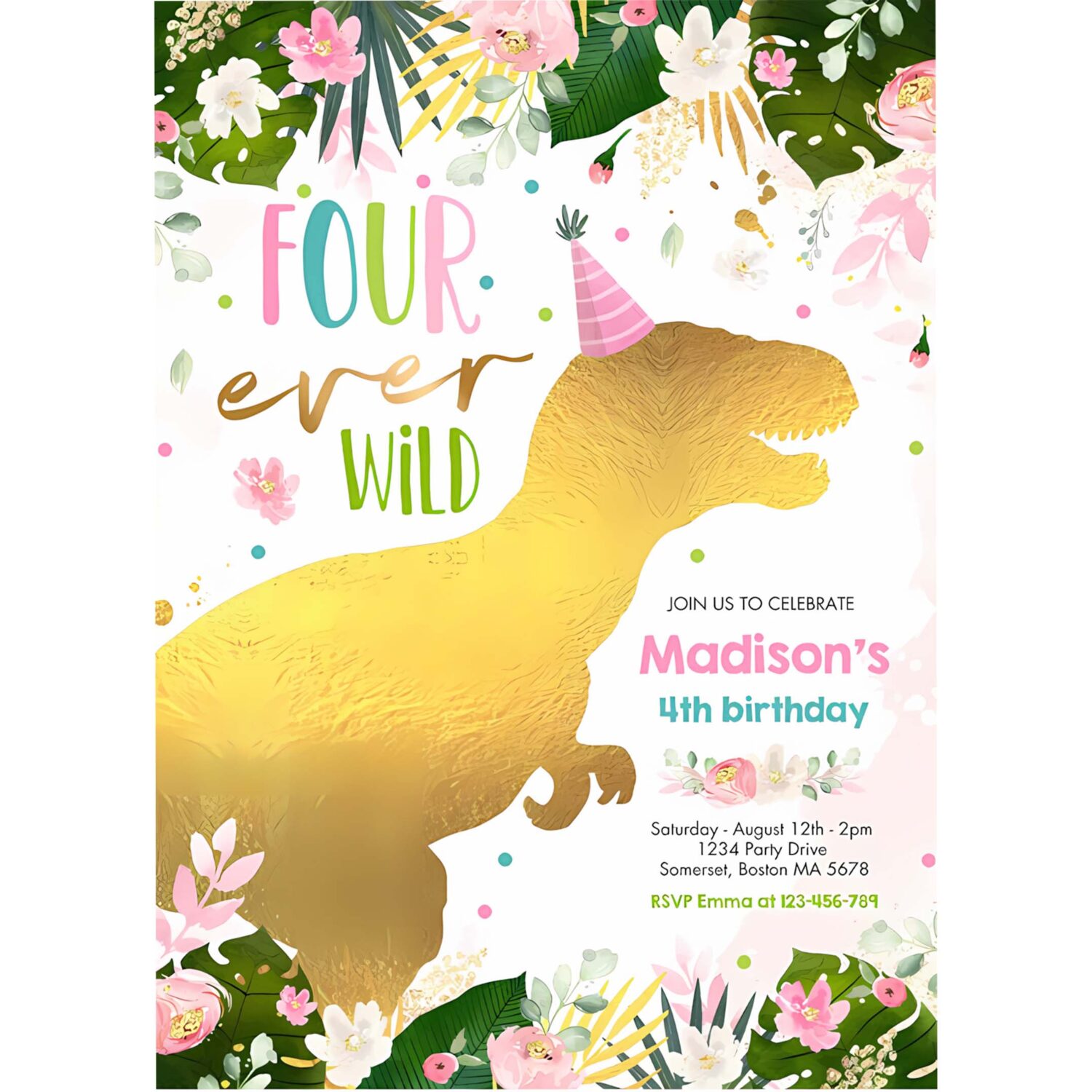 Dinosaur four ever wild party dinosaur birthday invitation x82m 4