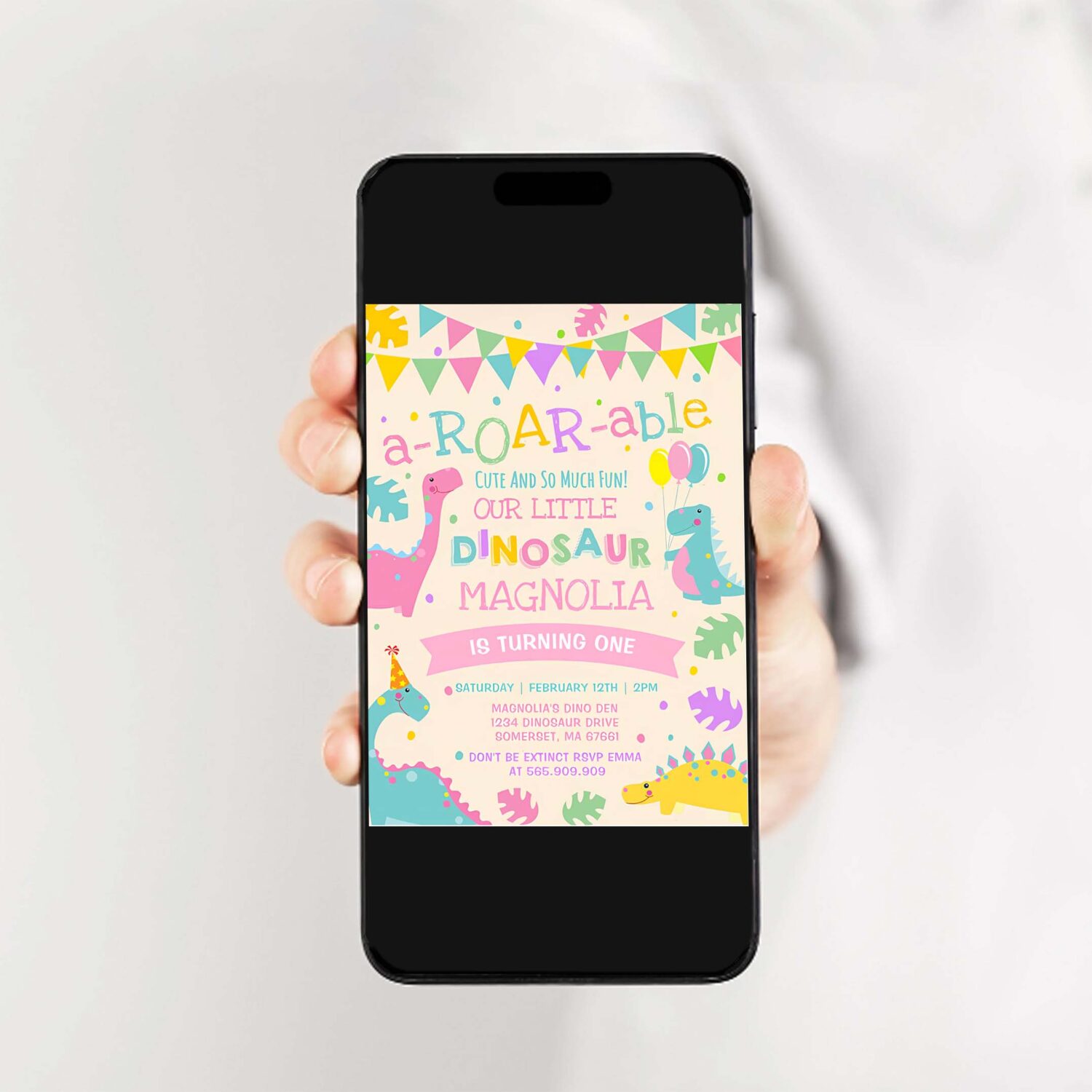Dinosaur girl 1st birthday invitation girl dinosaur party e99l 2