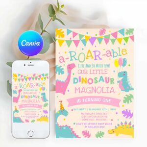 Dinosaur Girl Invitation, Dinosaur Girl 1st Birthday Invitation Girl Dinosaur Party