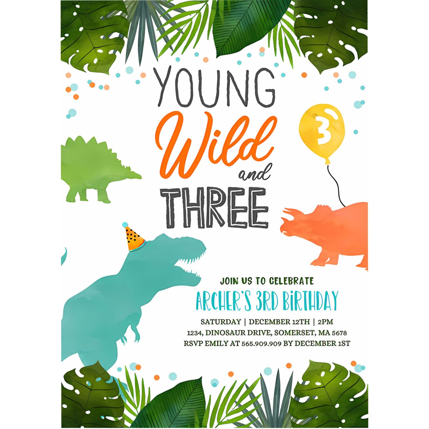 Dinosaur invitation jungle dinosaur invite young wild and three dinosaur party t rex prehistoric dinosaur party 4