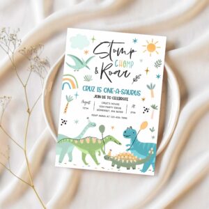 Dinosaur one a saurs 1st birthday party invitation d12q 1
