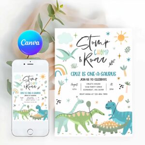 Dinosaur Invitation, Dinosaur One-A-Saurs 1st Birthday Party Invitation