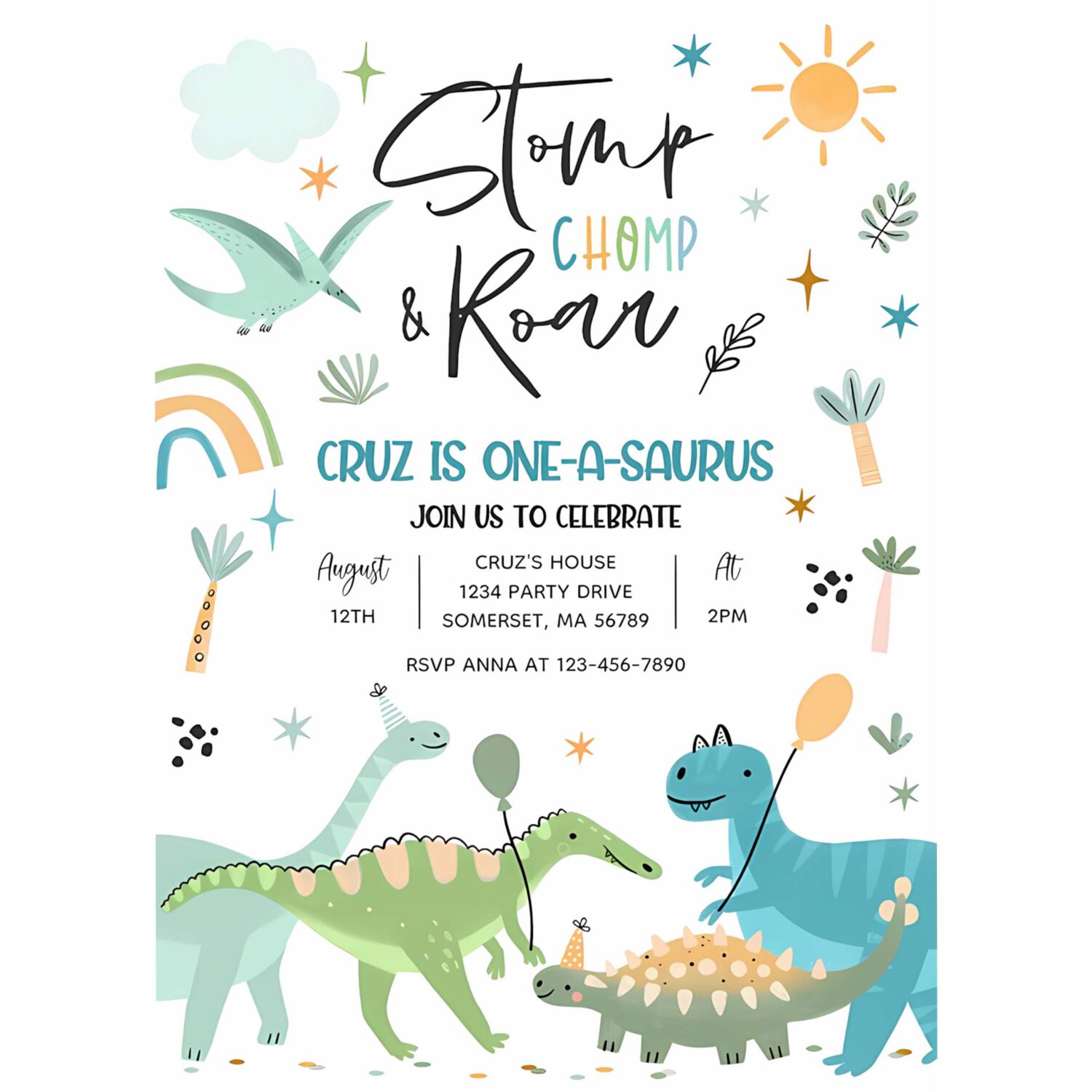 Dinosaur one a saurs 1st birthday party invitation d12q 4
