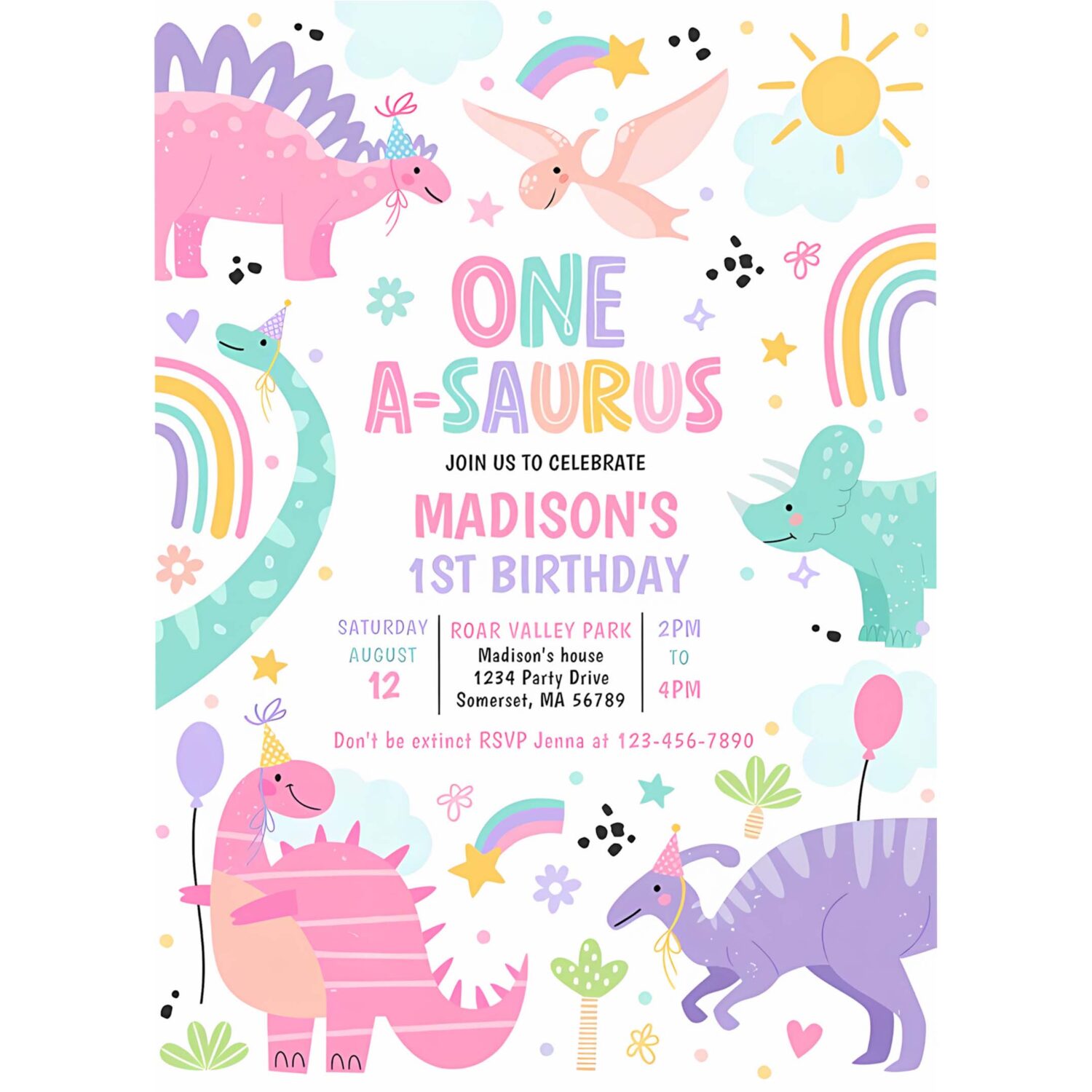 Dinosaur one a saurus 1st birthday party invitation n33i 4
